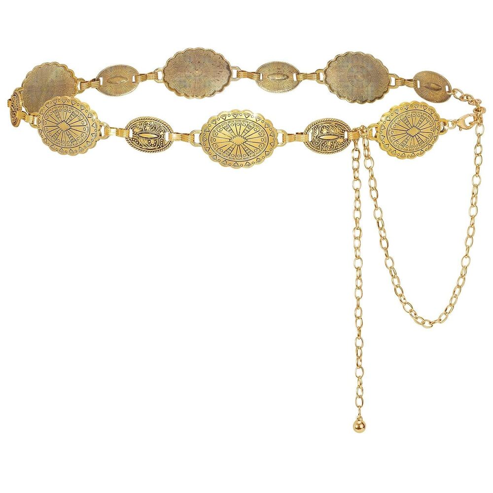 Boho Metal Concho Chain Belt Gold Western Cowgirl